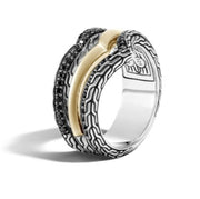 JOHN HARDY Classic Chain Tiga Two Tone Black Sapphire Multi Row Ring